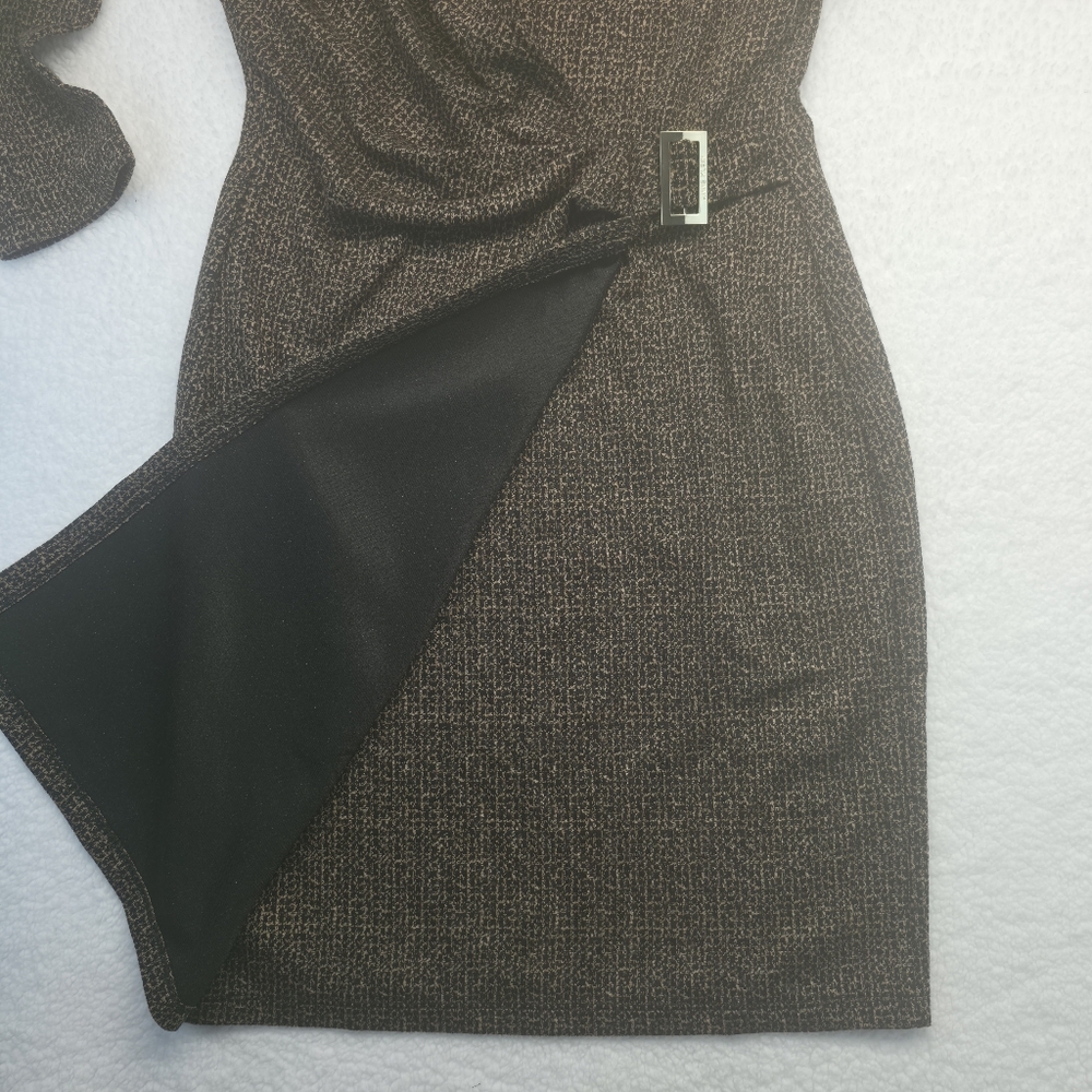 Calvin Klein Faux Wrap Sheath Dress In Brown And Black Size 4 - Picture 10 of 10